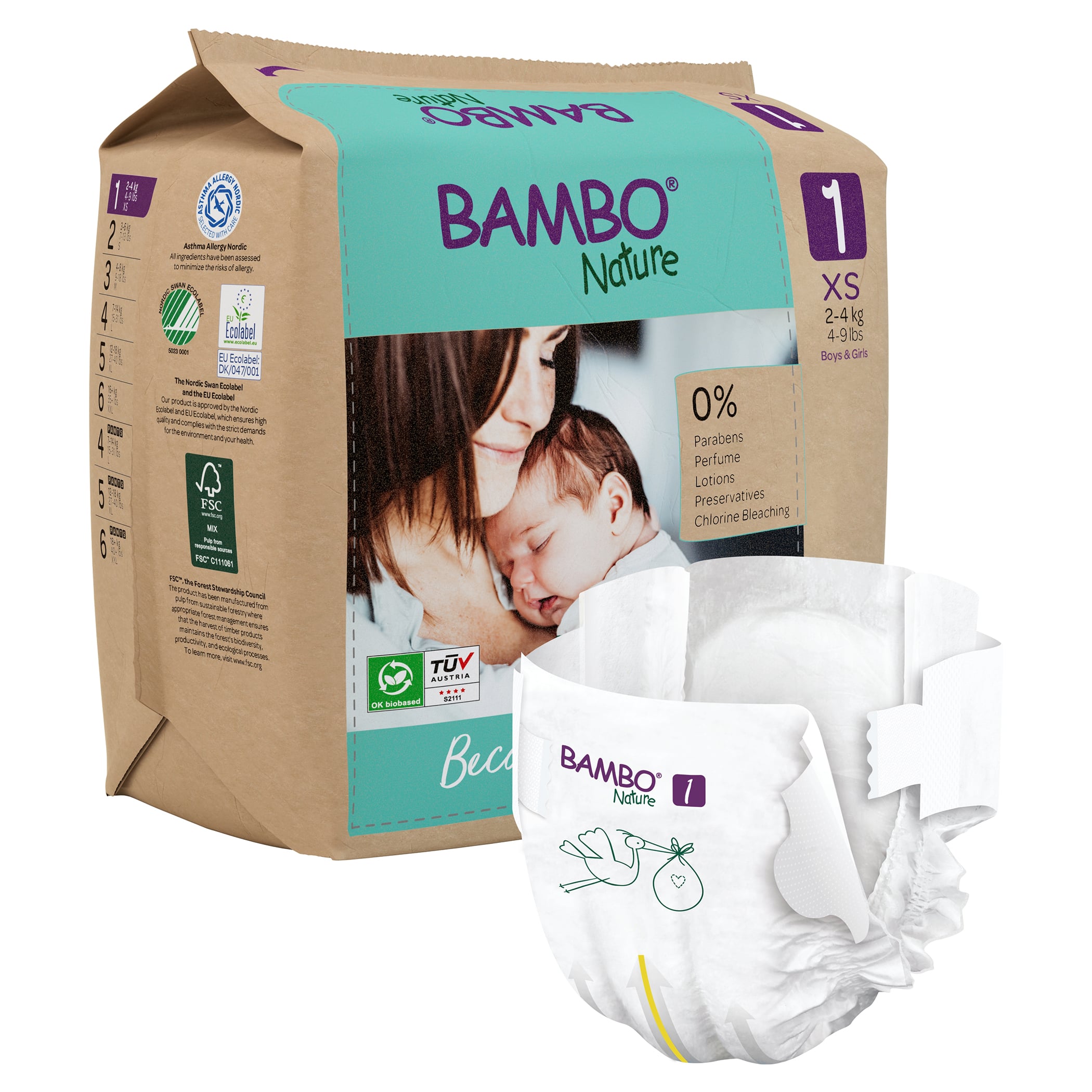 Eco-Friendly Diapers (Size 1, 2-5kgs)