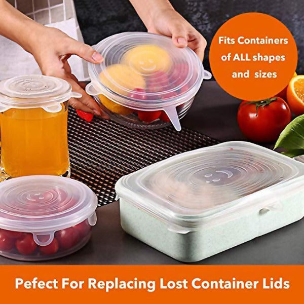 Re-usable Silicon Flexible Microwave Safe Lids (Set of 6, different sizes)
