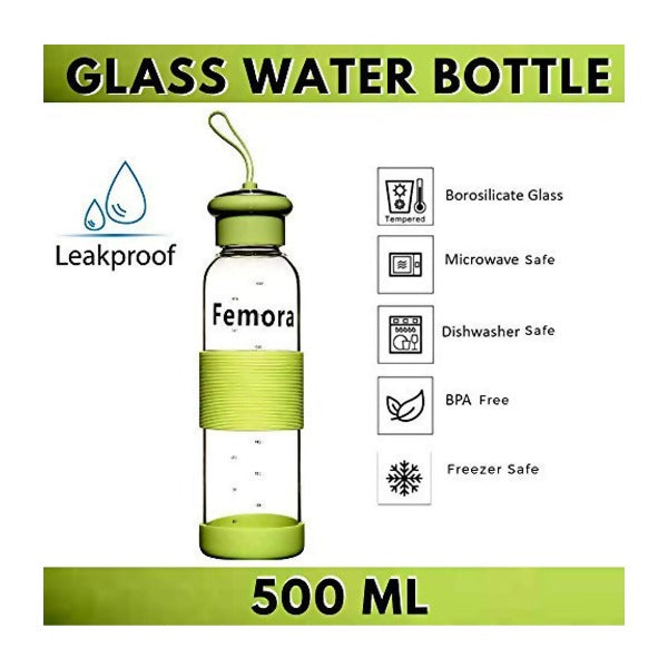 Borosilicate Glass Water Bottle (500 ML, Green)