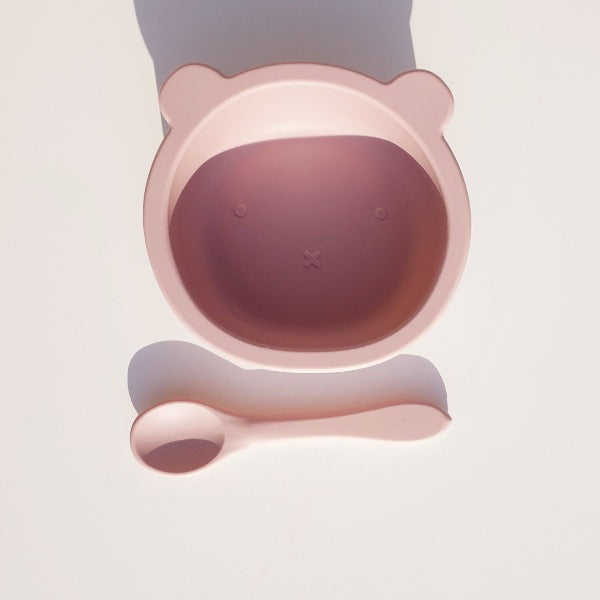 Suction Baby Bear Bowl and Spoon - Pink