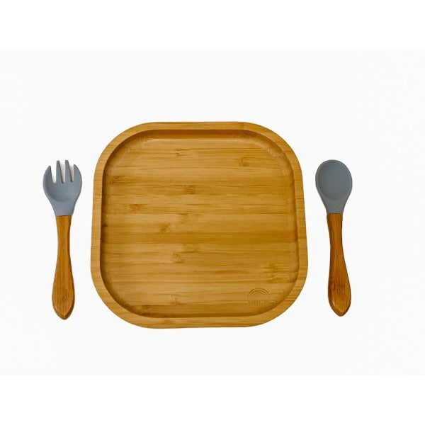 Bamboo Square Plate with Fork & Spoon